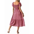 thumbnail image 5 of Women'S Summer Boho Floral Midi Dress Casual Short Sleeve Square Neck Flowy Beach Vacation Long Dress Red L, 5 of 9