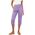 thumbnail image 5 of Women's Capri Pants S-2XL Elastic Band Casual Cropped Trousers Summer High Waisted Lounge Pants with Side Pockets Purple M, 5 of 6
