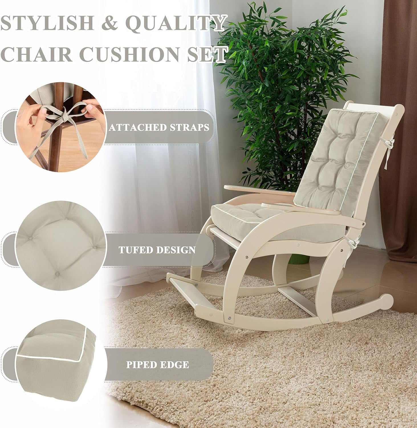 Findosom Outdoor Chair Cushion Set of 2,Square Waterproof Patio Seat Chair Cushions with Ties,Fade Resistant Outdoor Deep Seat Cushions for Outdoor Furniture,Dining Chair Pads,Beige