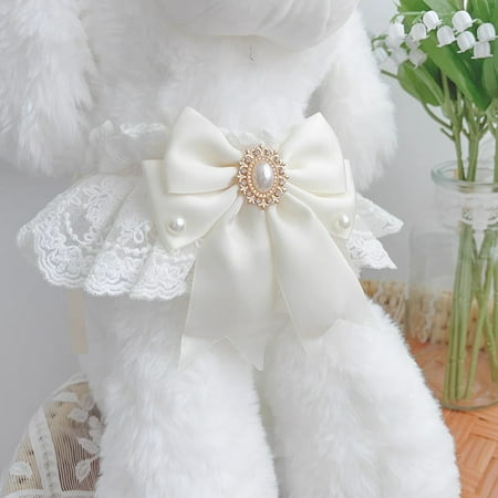 Namzi 1 Piece Elegant Lace Cat Collar with Cute Bow Stylish Pet Accessory L Size White