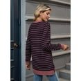 thumbnail image 4 of Womens Casual Striped Long Sleeve Shirt Trendy Crew Neck Slim Loose Fit Basic Blouses Tops Red &, 4 of 8