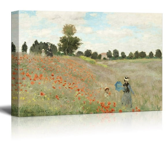 wall26 Canvas Wall Art - Famous Painting of Poppy Fieldby Claude Monet - Giclee Print Gallery Wrap Modern Home Art Ready to Hang - 24x36 inches