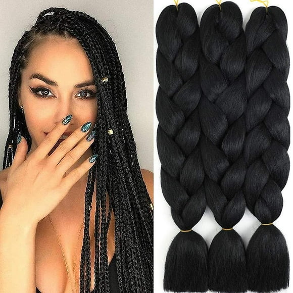 Black Braiding Hair Synthetic Hair For Braiding 3 Packs Jumbo Braiding Hair Box Braiding Hair Braiding Hair Black Braidin Hair Extensions Braids Hair