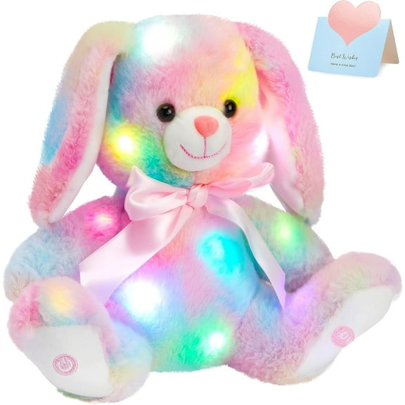 Glow Guards 10'' Easter Light up Rainbow Bunny Stuffed Animal,Soft Glowing Rabbit Plush Toy with Lop Eared Night Light,Birthday Christmas for Kids,Girls,Boys