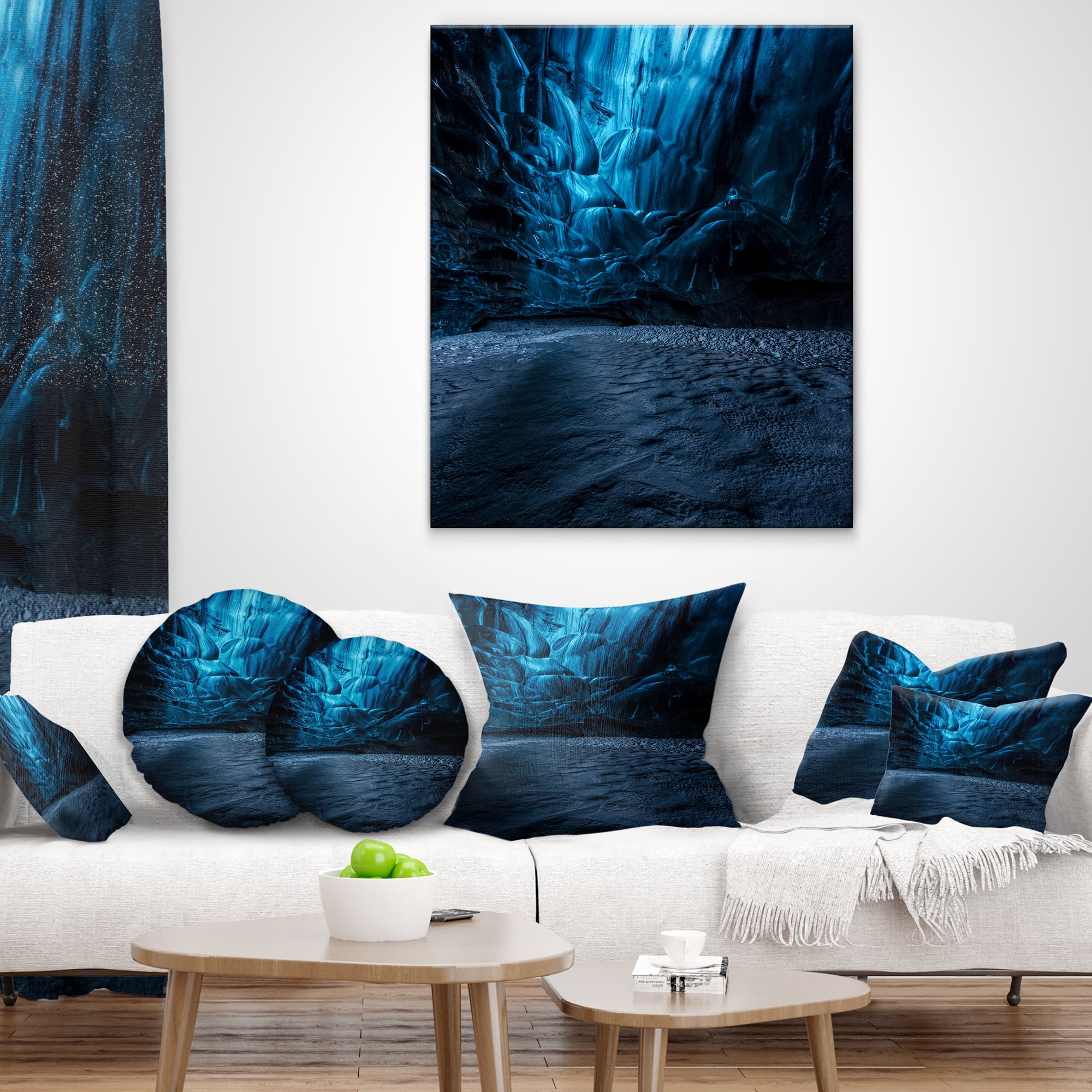 Designart Beautiful Ice Cave in Iceland - Landscape Photography Throw Pillow - 18x18