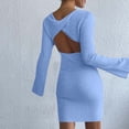 thumbnail image 3 of Vestido sexy sin espalda de color liso para mujer: mangas acampanadas, tejido de poliéster, ajuste ceñido, ideal para fiestas y discotecas, 3 of 6