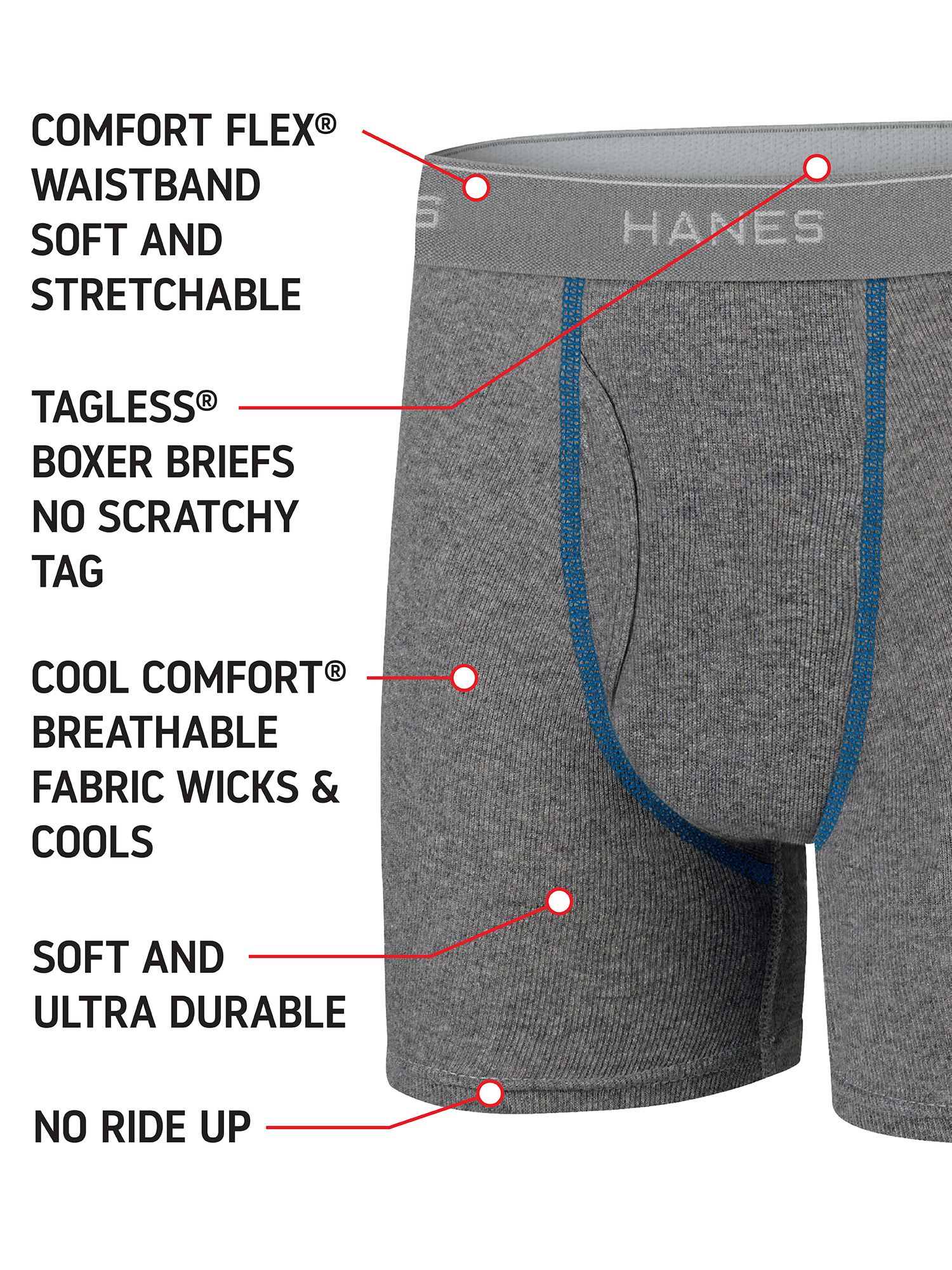 Hanes Boys, 10 + 3 Bonus Pack, Tagless, Cool Comfort Boxer Briefs, Sizes S (6/8) - XL (18/20) - image 2 of 6