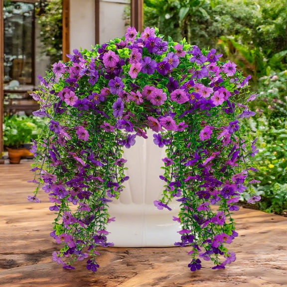 Armscye 4 Pcs Artificial Hanging Flowers for Outdoors, No Fade Fake Plants Spring Summer Decor, UV Resistant Faux Daisy with Eucalyptus Leaves for Outside Home Porch Garden Yard Decor