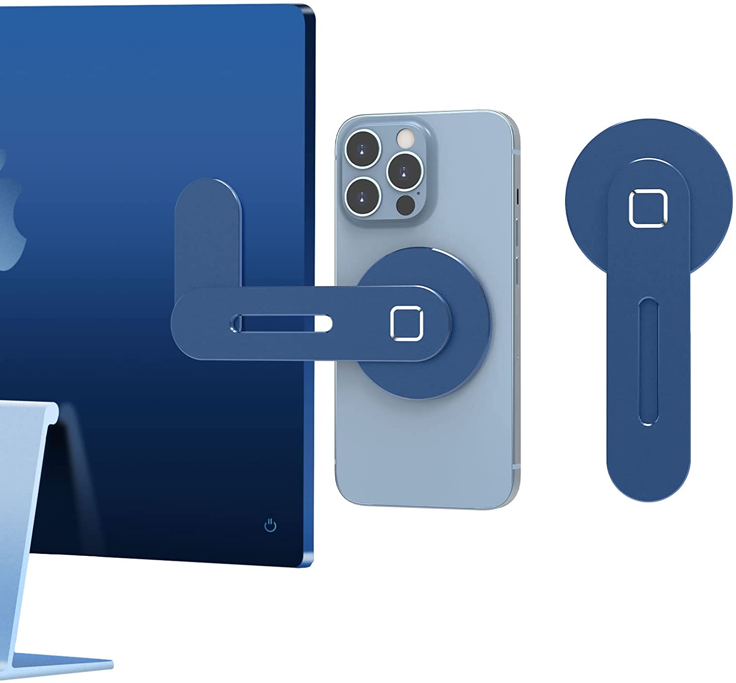 Support Magnétique pour Ordinateur Portable(Bleu), Support Latéral Réglable pour écran de Téléphone pour iPhone 14 Plus/ iPhone 13 Pro Max/ iPhone 12, d'extension Pliable pour Ordinateur