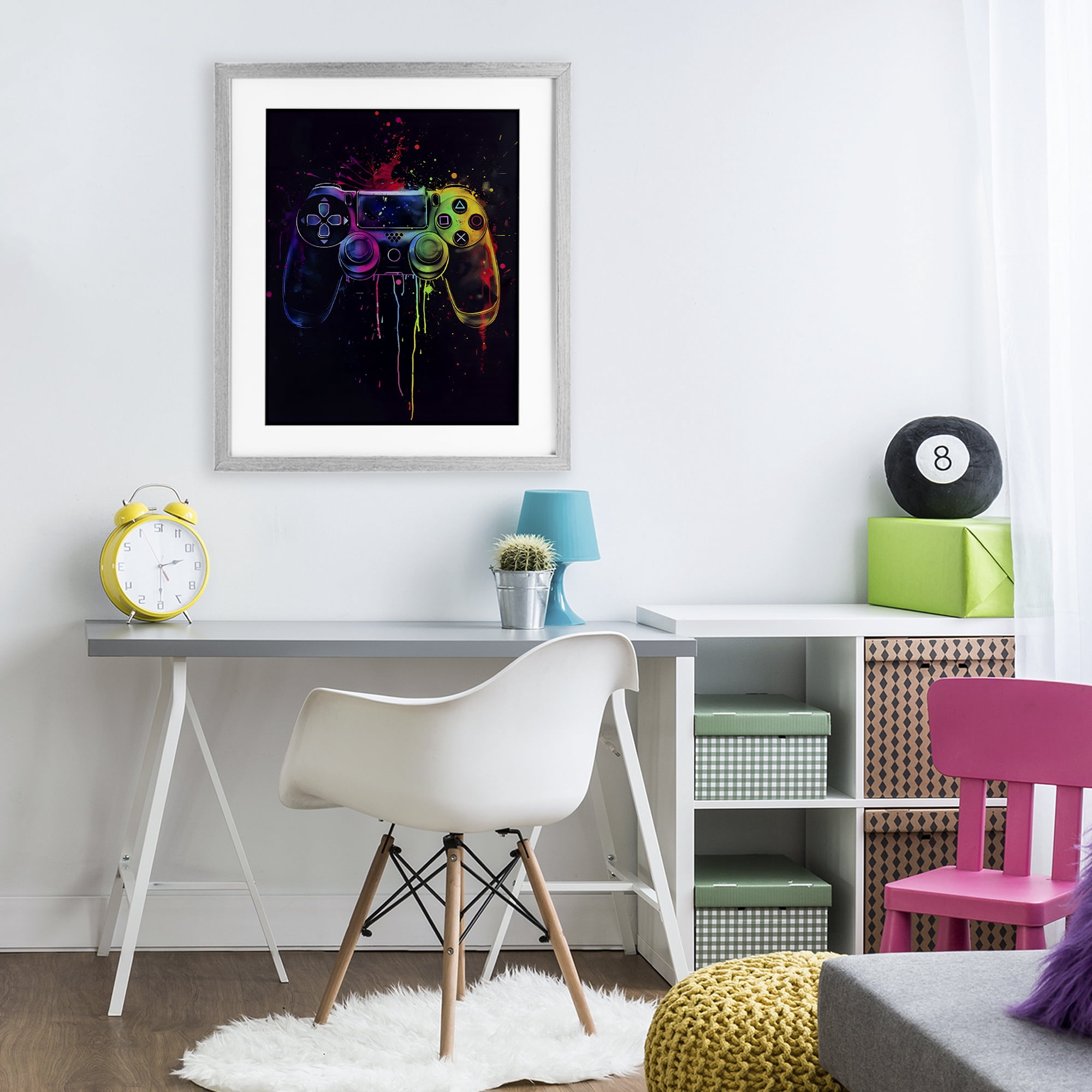 Stupell Industries Rainbow Glow Gaming Controller Gray Framed Print Under Glass, design by Creative Studio