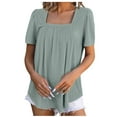 thumbnail image 2 of Fesfesfes T Shirt for Women's Fashionable Square Neck Lace Short Sleeved Casual Solid Color T-shirt Top Dressy Tops for Women XL(US:10), 2 of 4