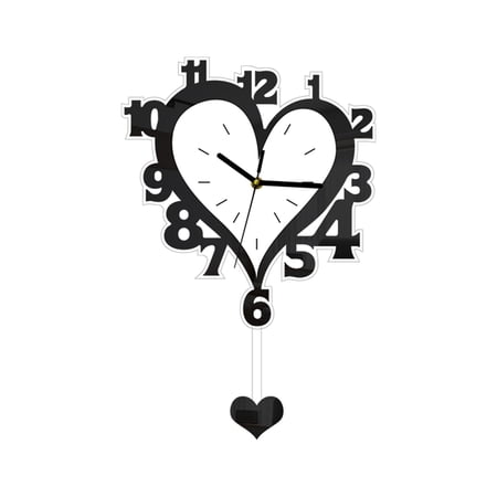 CoudarTitie Acrylic Wall Clock with Arabic Numerals, Silent Movement, Heart Shape Decorative Black