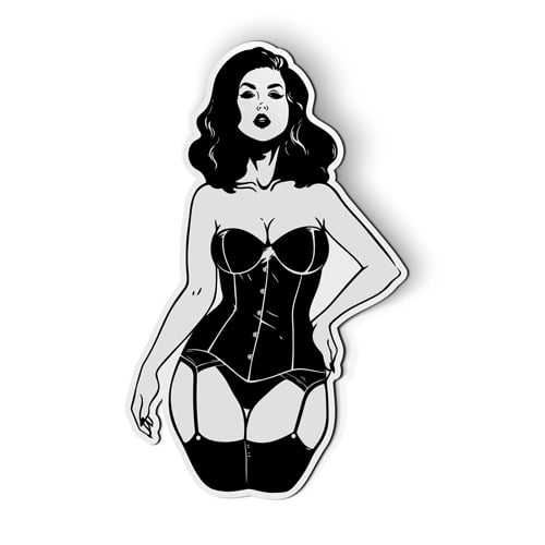 Pin Up Girl Black and White - 5" Magnet for Car Locker Refrigerator
