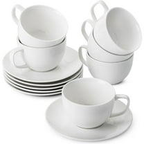 Porcelain Tea Cups and Saucers - 6oz, Set of 6, White Cup & Saucer Set