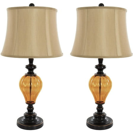 Table Lamps Set of 2, Amber Glass (2 LED Bulbs included) by Lavish Home