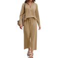 thumbnail image 2 of Women Long Sleeved 2 Piece Outfits Sweatsuit V-neck Casual Knit Tops & Pants, 2 of 6