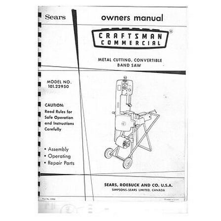 c.1970s Craftsman 101.22950 Commercial Metal Cutting Convertible Band Saw REPRINT