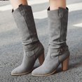 thumbnail image 2 of Fesfesfes Riding Boots For Women Shoes Winter Warm High Heel Slip-on Mid-calf Belt Buckle Casual Cowboy Knight US:4.5(35), 2 of 5