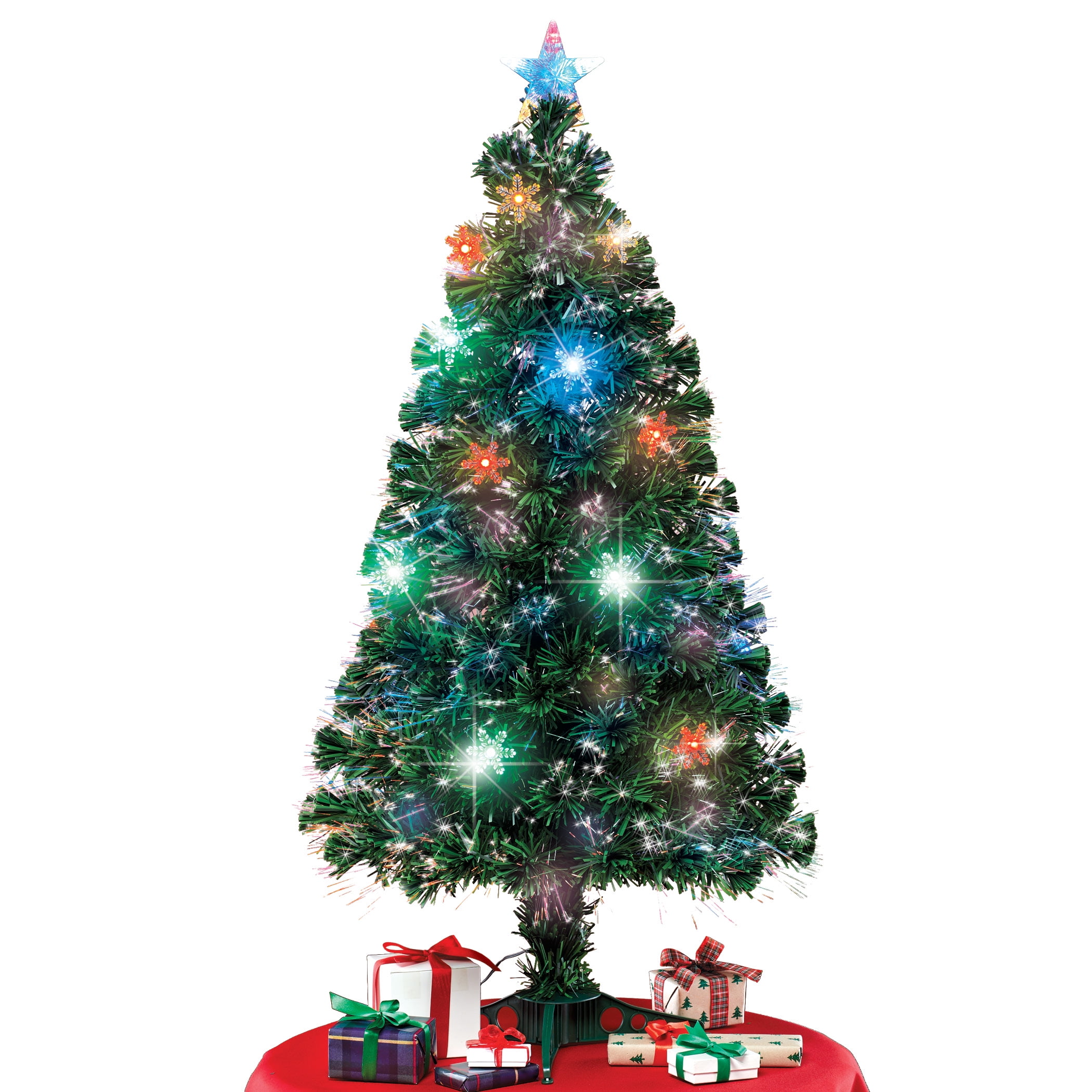 Pre-Lit Fiber Optic Artificial Christmas Pine Tree w/LED Lights+Snowflake Gifts 