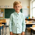 thumbnail image 3 of Fozruso Boys Striped Button-Down Shirts Long Sleeve Collared Dress Shirts School Uniform Shirts for Toddler and Kids, 3 of 7