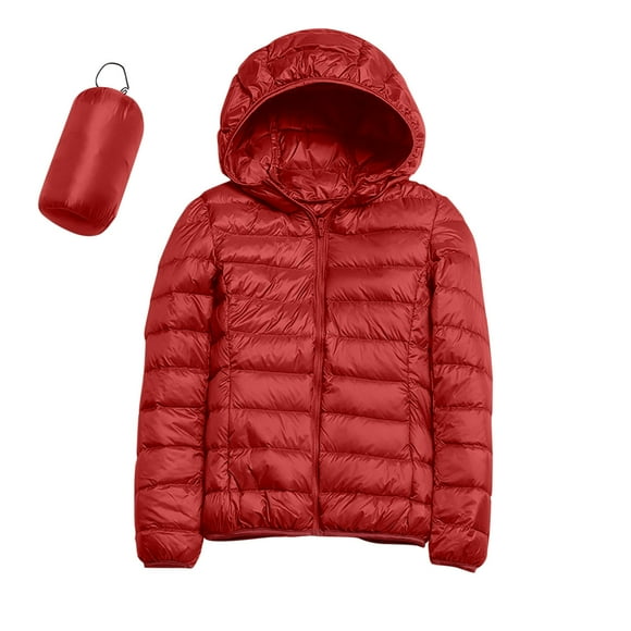 Outfmvch Puffer Jacket Womens Jackets for Women Jacket Hooded Coat Recycled Slim Short Hooded Duck Down Coat Womens Winter Coats Red L