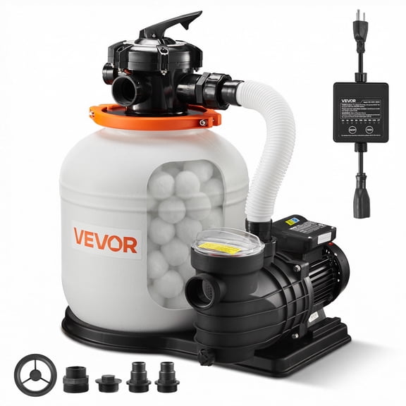 VEVOR FlashPure Sand Filter Pump, 14 in for Above Ground Pool, 0.75 HP 3500 GPH, Swimming Pool Filter System with Timer, 6X Faster Filtration, Media Installed, Leak-Resistant, Ready to Use Out of Box