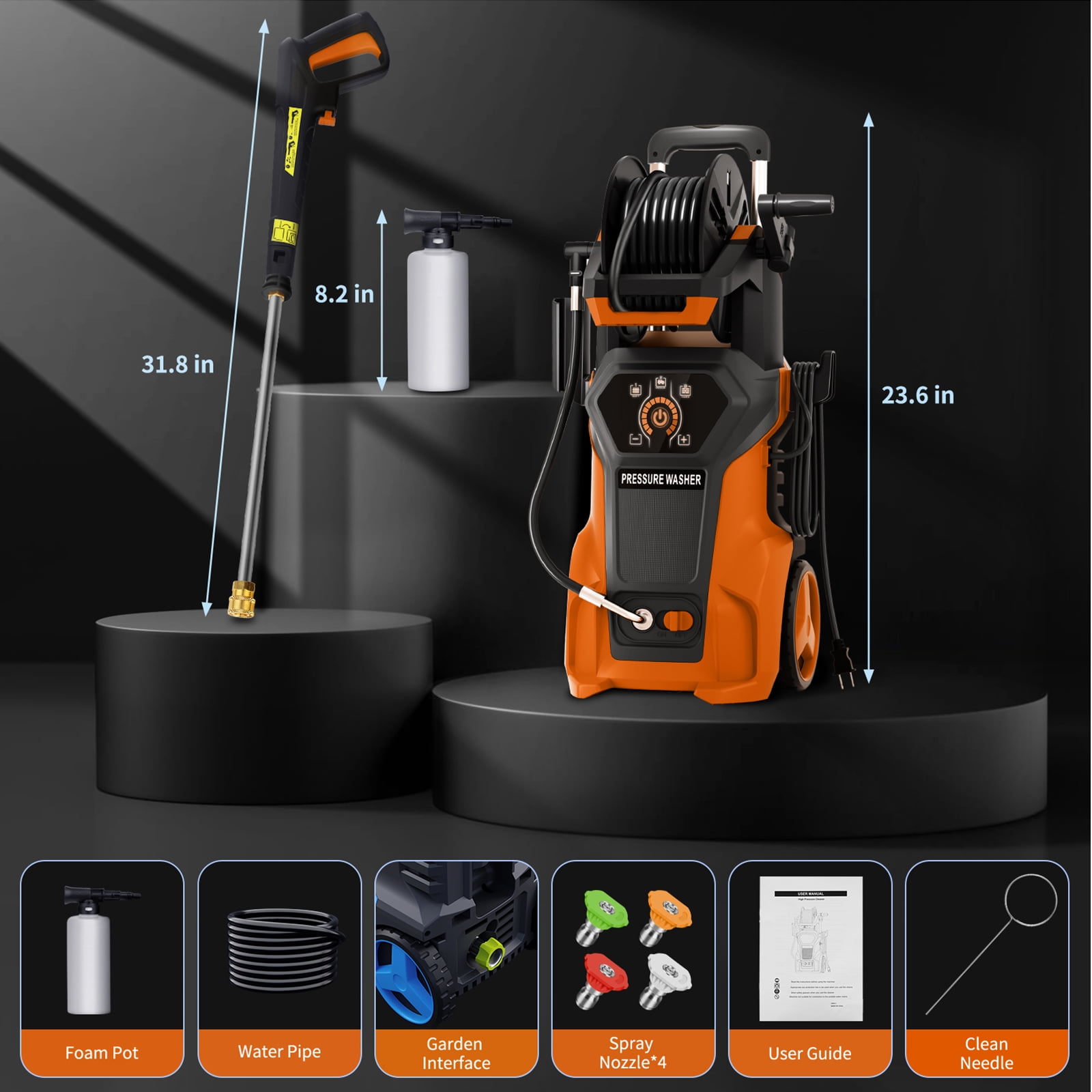 HONGGE Electric Pressure Power Washer - 5000 PSI MAX 110V 3.2 GPM Power Washer Electric Powered, Orange