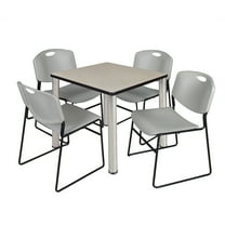 Regency Kee 30" Square Breakroom Table- Maple/ Chrome & 4 Zeng Stack Chairs- Grey