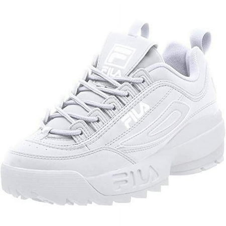 FILA Womens White 1" Platform Comfort Removable Insole Treaded Disruptor Ii Premium Lace-Up Leather Athletic Sneakers 10