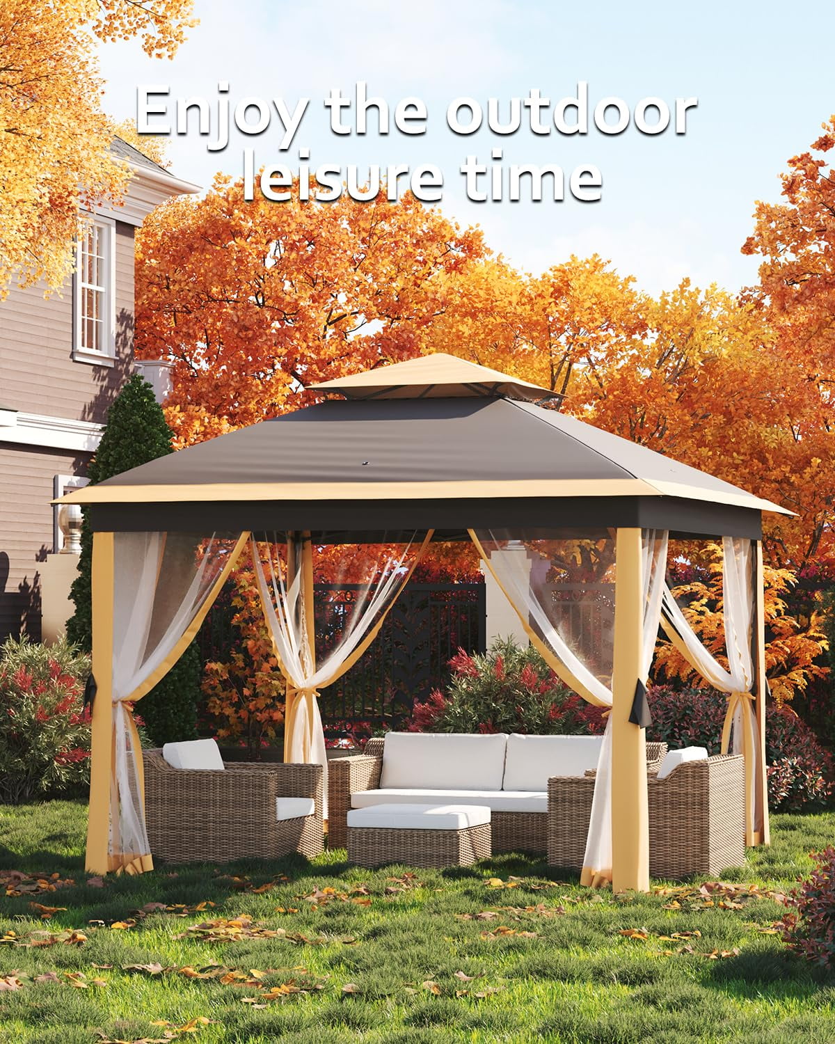 11x11ft Heavy Duty Pop Up Outdoor Gazebo Tent – Double Roof, Mosquito Netting, Water & UV Resistant, Sturdy Metal Frame, Easy Setup – Patio, Garden, Backyard, Deck