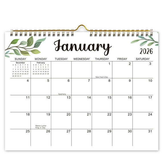 ViVin Horizontal YO Wall Calendar Jan 2026–Dec 2026, 12 Months, Leaves Pattern, 11×8.5"