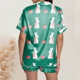 thumbnail image 2 of Yuncity Womens Easter Pajama Set Silk Satin Heart Shaped Rabbit Short Sleeve Button Down Shirt Shorts Pjs Loungewear Sleepwear Dark Green S, 2 of 5