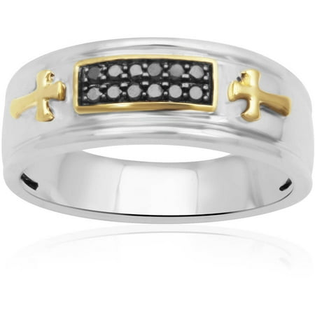 Forever Bride 1/5 Carat T.W. Black Diamond Sterling Silver Gold-Plated Men's Ring