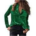 thumbnail image 2 of QATAINLAV Best Sales Today Women's Velvet Shirts Turndown Neck Loose Comfy Blouse Ladies Casual Solid T-Shirts Long Sleeve Tops 2024 Fall Outfits Green L, 2 of 6