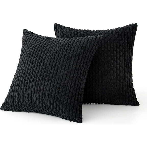 Nvzi-a Throw Pillow Covers Soft Corduroy Decorative Set of 2 Boho Striped Pillow Covers Pillowcases Farmhouse Home Decor for Couch Bed Sofa Living Room 18x18 Inch Black
