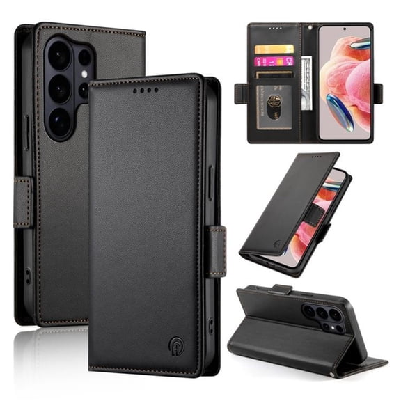 For Samsung Galaxy S26 Ultra 5G Wallet Case Flip Card Holder,PU Leather Side Buckle Magnetic Frosted Women Men Cover,Black,For Galaxy S26 Ultra 5G