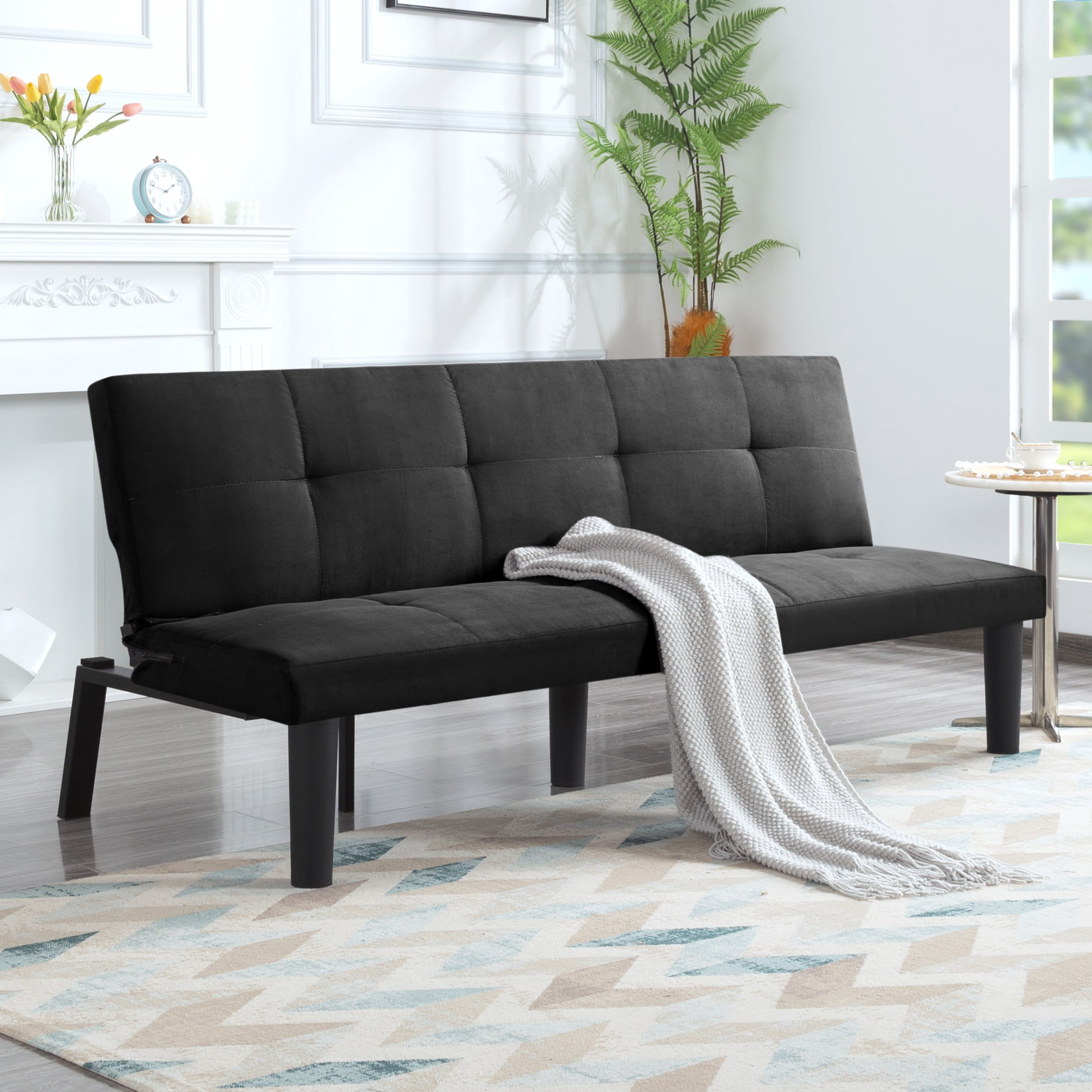 Gewnee 68.9" Modern Futon Sofa Bed,Convertible Sleeper Couch with Adjustable Backrest for Living Room,Office,Apartment.(Black)