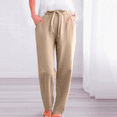 thumbnail image 5 of EDFBUYKRS Female Women Pants Casual Womens Pants for Work Fall Women's Solid Linen Casual Pants with Drawstring Elastic Waist Slim Fit Tapered Long Trousers M, 5 of 7