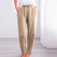 thumbnail image 4 of Pantalones informales de lino lisos para mujer con cintura elástica y cordón, 4 of 7