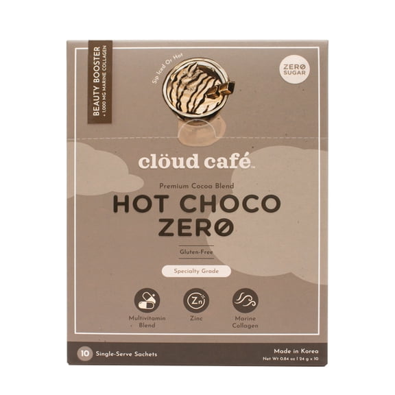 Clöud Café Collagen Infused Zero Sugar Hot Chocolate Packets - Promotes Skin Firmness, Hydration & Elasticity with Overall Wellness and Immune System Support - Single Serve Hot Cocoa (10 Sachets)
