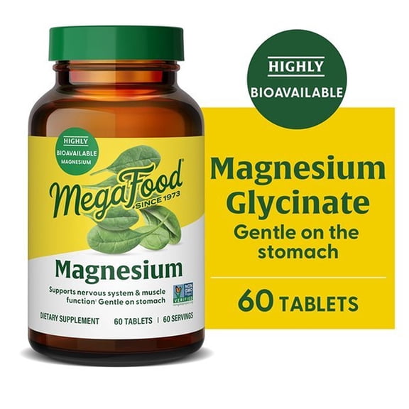 MegaFood Magnesium Glycinate - Gluten-Free - Heart & Nervous System Support - 60 Servings