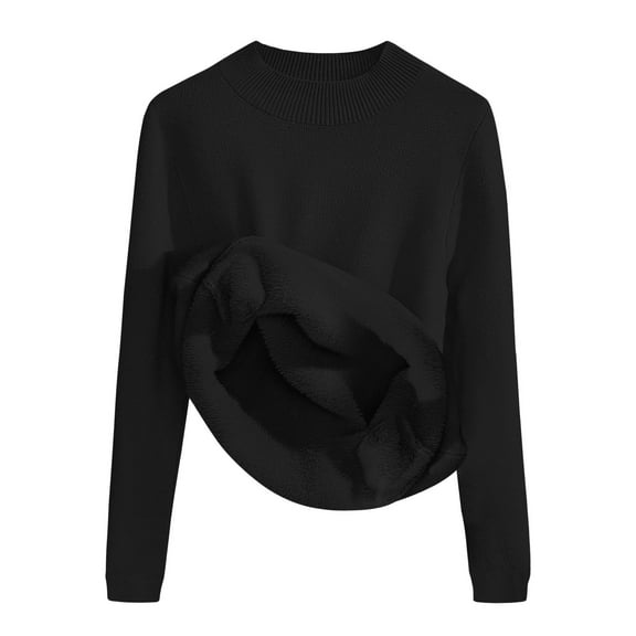 YDFCWXW Women's Fleece Sherpa Lined Sweater 2025 Winter Thermal Shirts Long Sleeve Neck Slim Fitted Pullover Tops (Black, One Size)