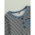 thumbnail image 4 of Kids Toddler Baby Boys Fall Clothes Button Striped Tops Long Sleeve Sweatshirt and Elastic Pants for Baby 2 Piece Outfits, 4 of 8