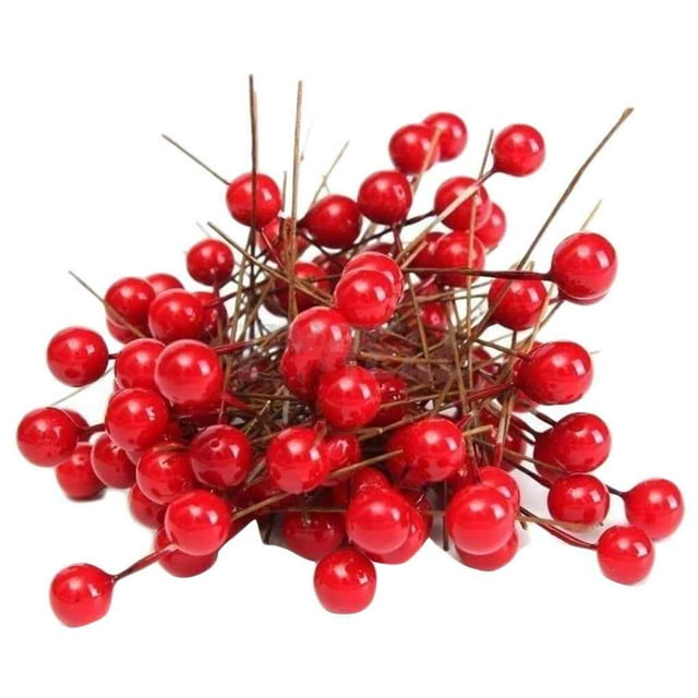 bedienty 100 Pcs Bouquet de Fleurs Artificielles Rouges de Noël Décor de Noël Baies de Houx Maison Mariage Fêtes Halloween Rouge 1Ensemble