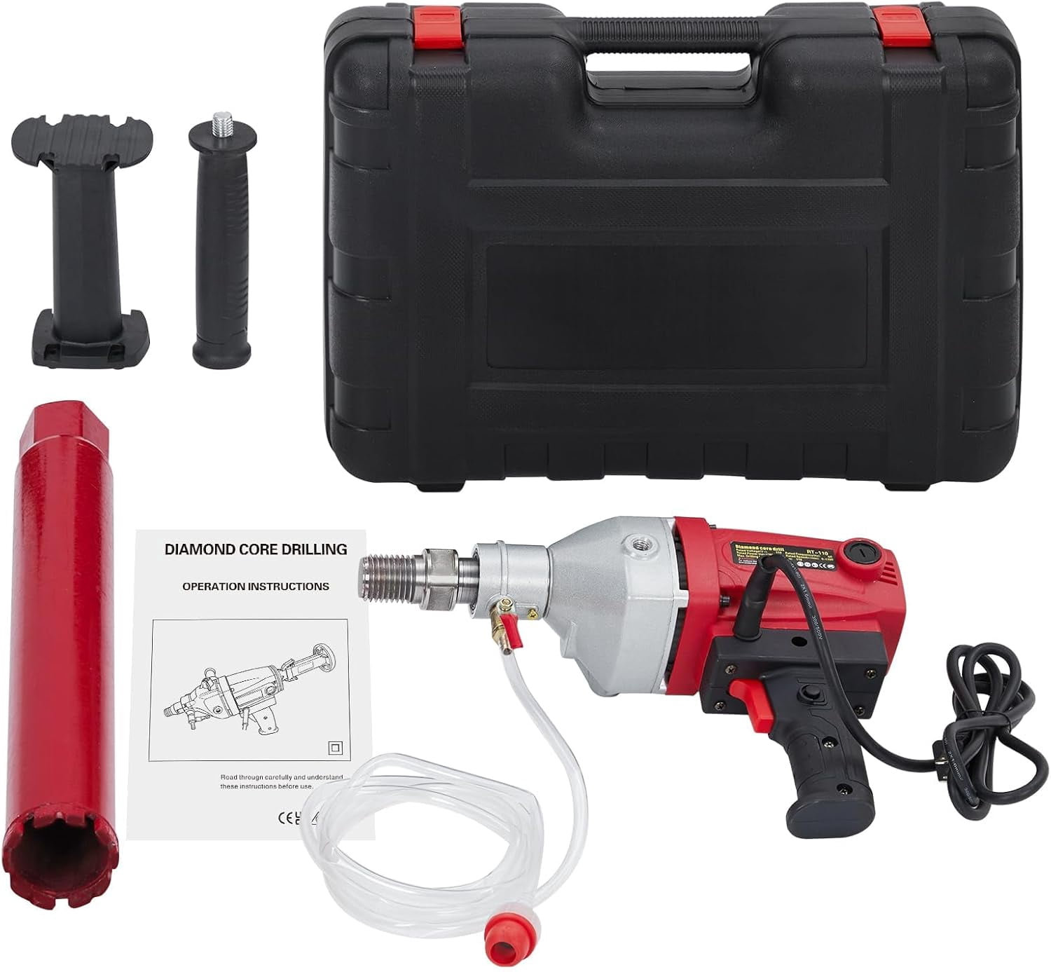 1500W Handheld Diamond Core Drill - Wet and Dry Drilling Rig for Concrete Brick Stone and Block 2in Bit Max 4in Hole Stepless Speed Control Industrial Power