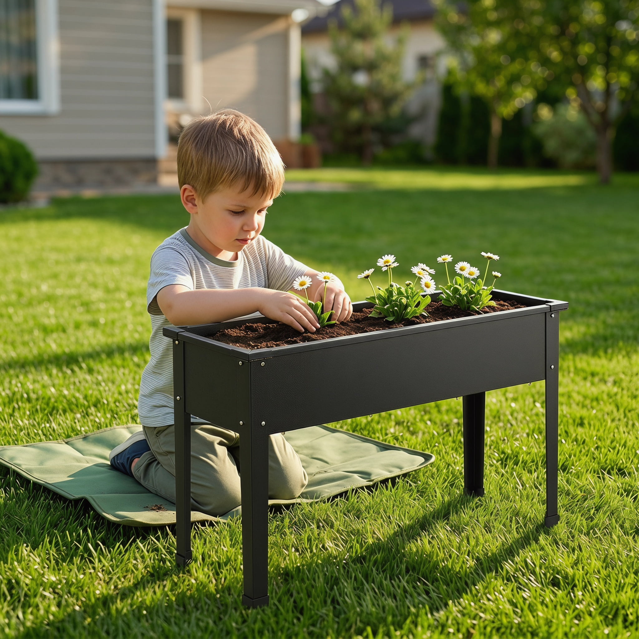 Resenkos Raised Planter Boxes, Large Space Elevated Flower Beds,Metal Raised Garden Bed with Legs and Drainage Hole for Vegetable Flower-40 x 11 x 31.5 inches