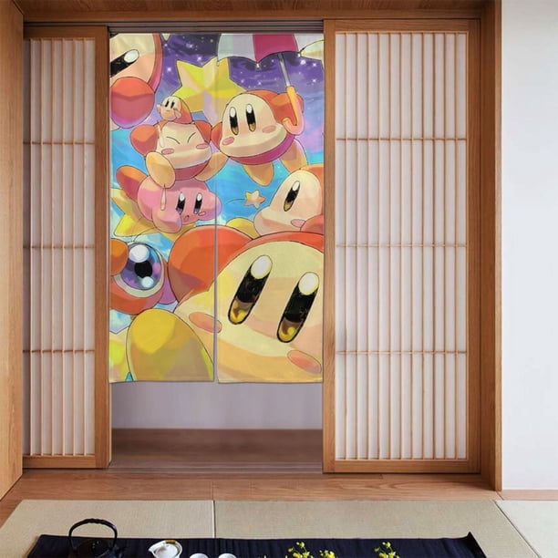Cortina de puerta semiopaca con patrón de patchwork de dos piezas Star Kirby, cortinas opacas decorativas para dormitorio, sala de estar, decoración de habitación de niños, 34 x 56 pulgadas, tamaño