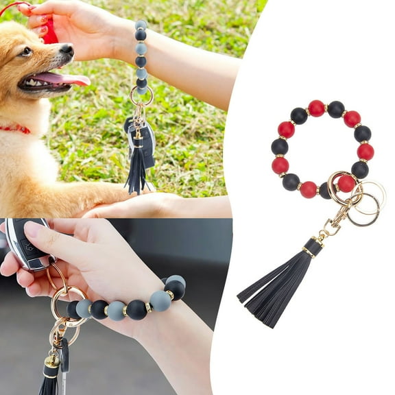 Keychains Hand Chain European PU Tassel Silicone Beaded Bracelet Wrist Keyring Hanging Ornament with Beads and Tassel