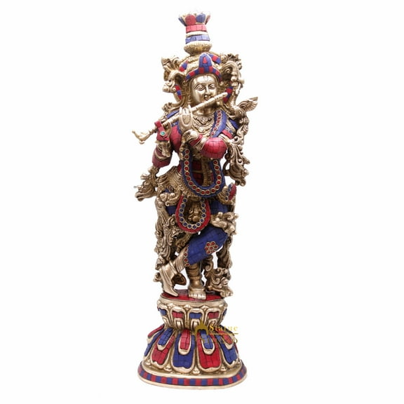 StatueStudio Lord Krishna Statue - Showpiece For Home Décor Mandir Pooja Brass Murti