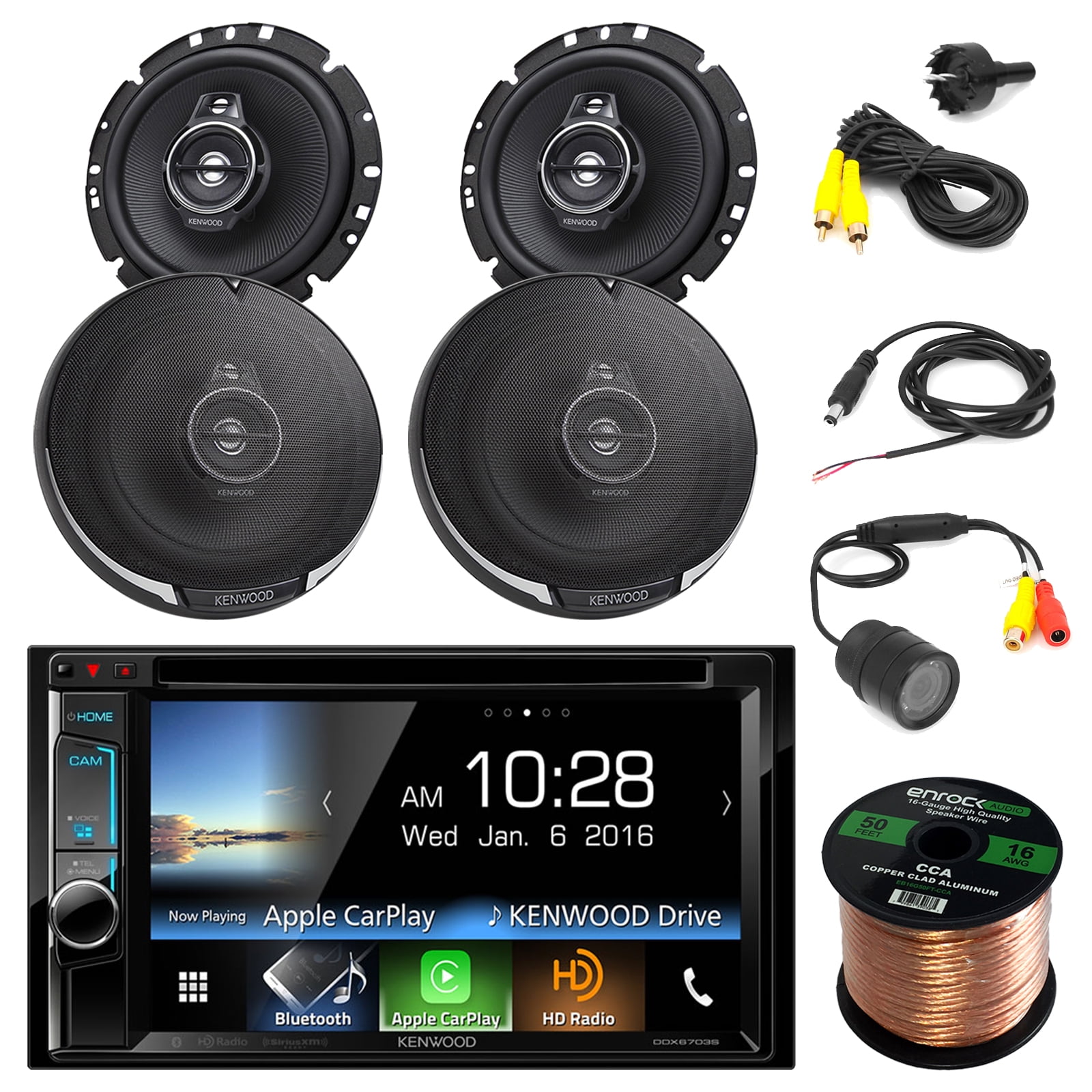 Kenwood DDX6703S Stereo w/ 6.2" Touch Screen + 2 x Kenwood KFC1795PS 660W 63/4" 3Way Black Car